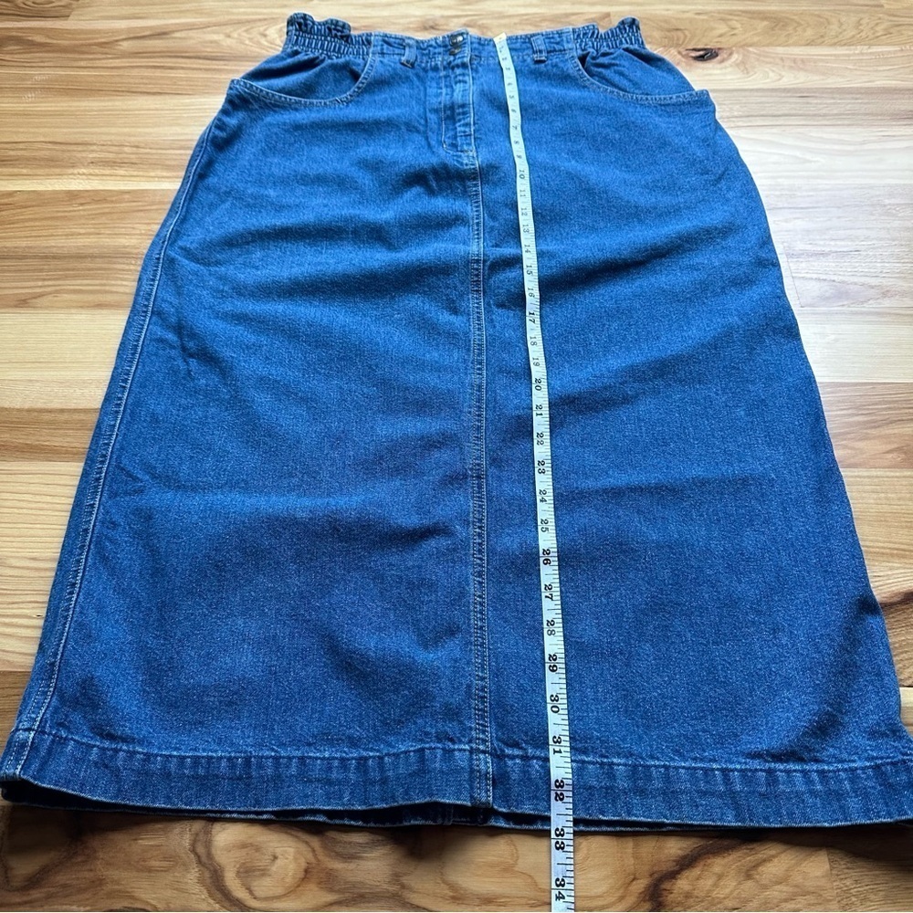 Talbots Vintage Denim Skirt 14 Paper Bag Waist Modest Pockets 90s Preppy - Picture 14 of 16